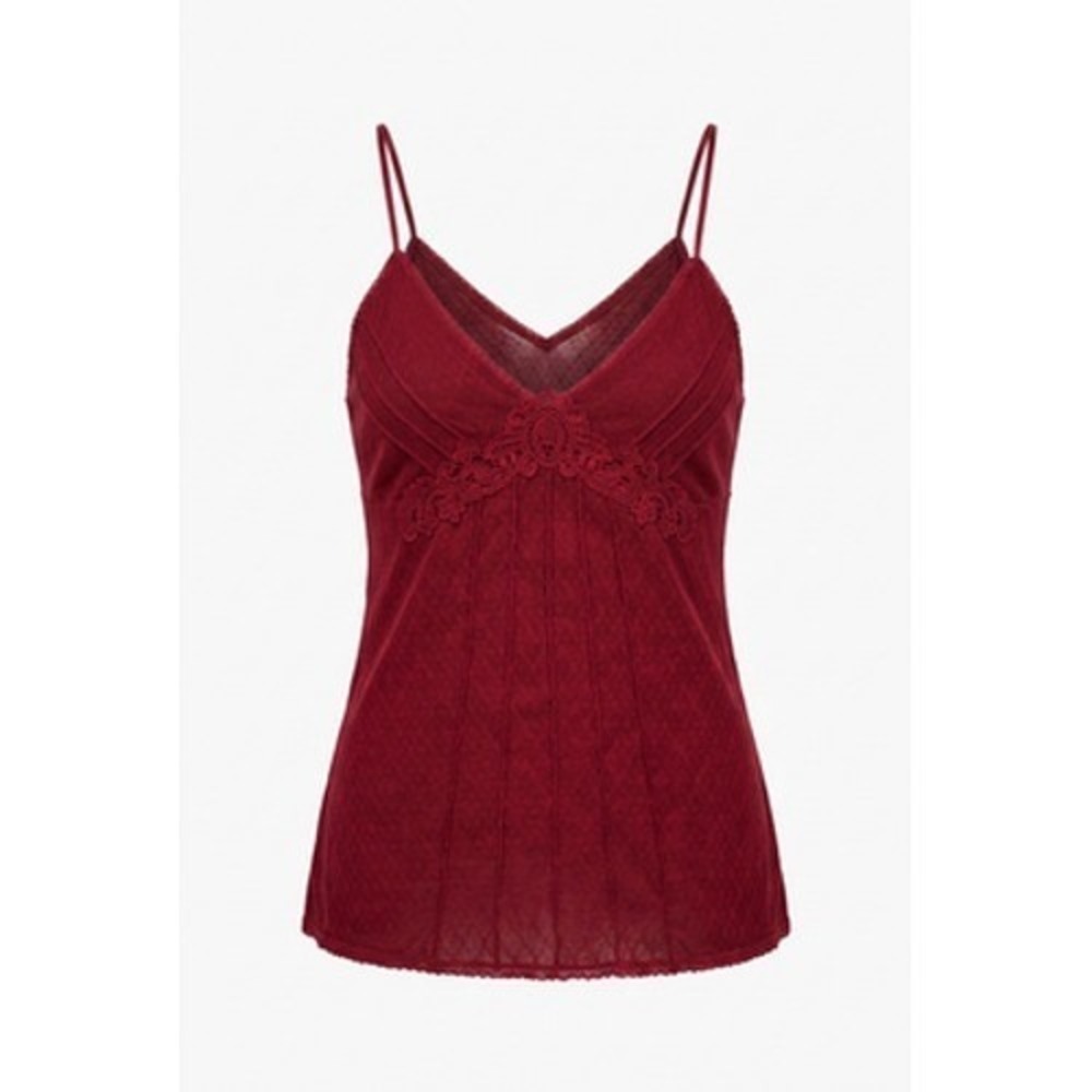 VTG‎ Y2K Cami Babydoll Lace Sheer Tank Top Women XL Red Embroidered Whimsigoth